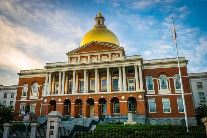 shutterstock_796701856 Massachusetts State House with golden dome and columns