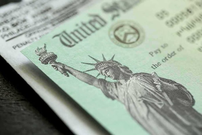 shutterstock_1737450587 U.S. Treasury check with Statue of Liberty illustration