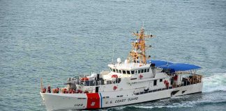 Vanished Jet Near Nantucket U.S. Coast Guard patrol boat cruising at sea
